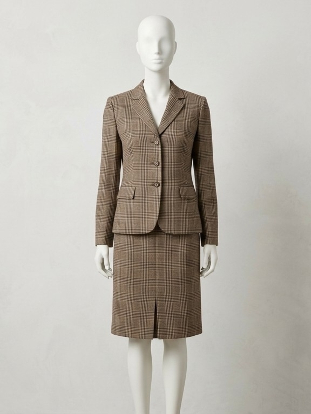 Tahari Arthur S. Levine Brown Plaid 100% Wool Skirt Suit Set – Size 12P